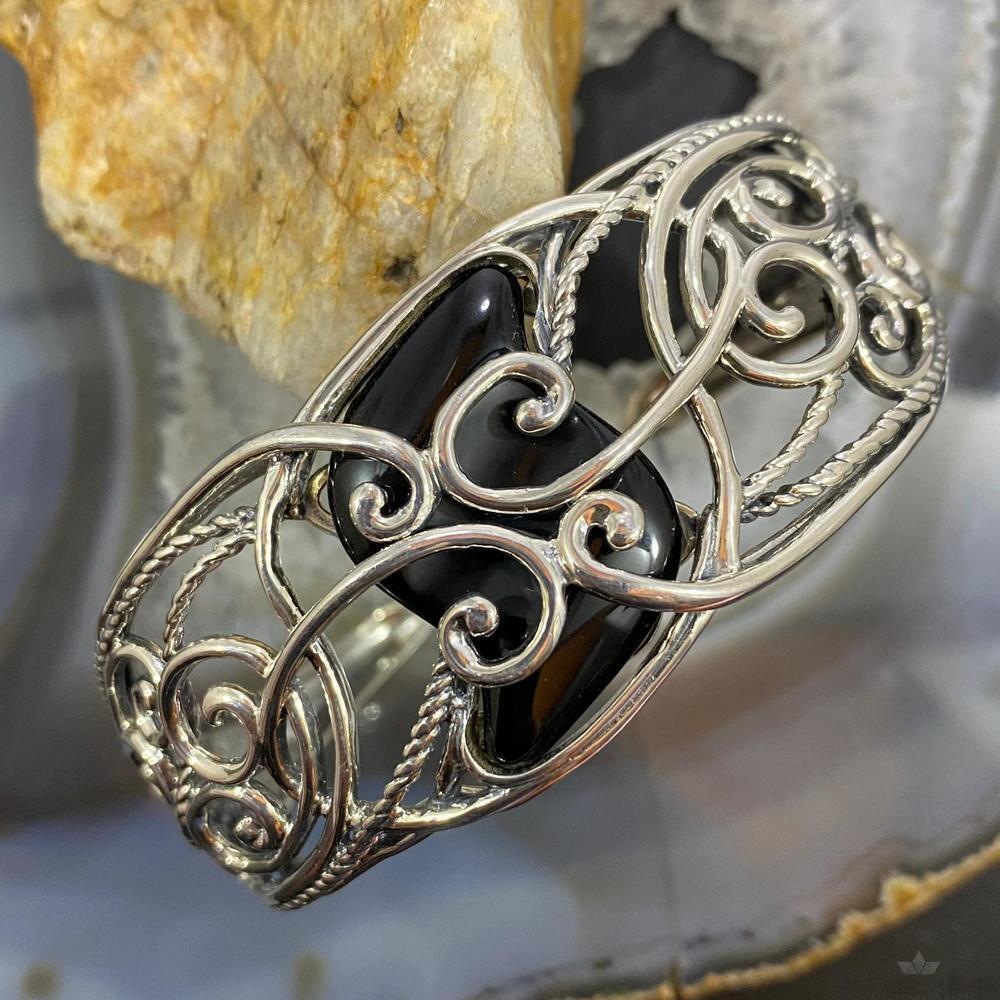 Carolyn Pollack Vintage Sterling Silver Onyx Decorated Bracelet For Women